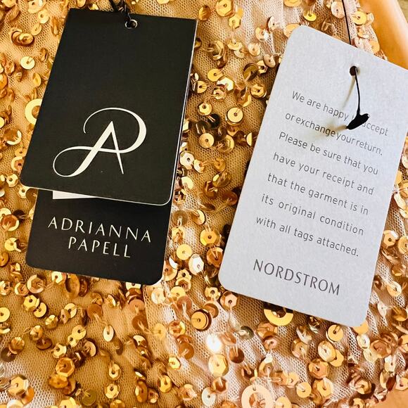 Adrianna Papell Sequin Dress Gold Short Sleeve Holiday Party Glam Size 12 - Picture 11 of 13